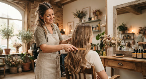 Illustratief sfeerbeeld van haarstyling in een botanisch salon